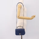 CHANEL Matelasse Top Handle Hand Bag Lamb Skin 2way Blue Gold CC Auth 199544SAM-25