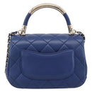 CHANEL Matelasse Top Handle Hand Bag Lamb Skin 2way Blue Gold CC Auth 199544SAM-3