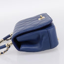 CHANEL Matelasse Top Handle Hand Bag Lamb Skin 2way Blue Gold CC Auth 199544SAM-4