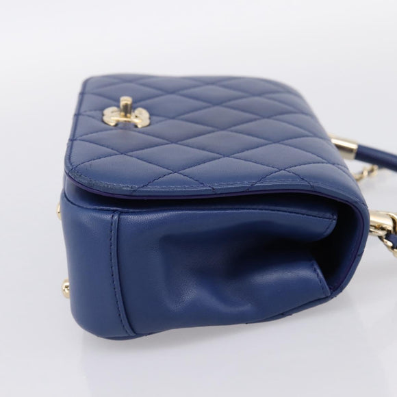 CHANEL Matelasse Top Handle Hand Bag Lamb Skin 2way Blue Gold CC Auth 199544SAM