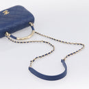 CHANEL Matelasse Top Handle Hand Bag Lamb Skin 2way Blue Gold CC Auth 199544SAM-7
