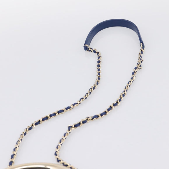 CHANEL Matelasse Top Handle Hand Bag Lamb Skin 2way Blue Gold CC Auth 199544SAM