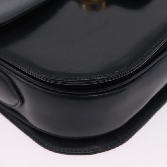 CELINE Horse Carriage Shoulder Bag Leather Black Gold Auth 199572