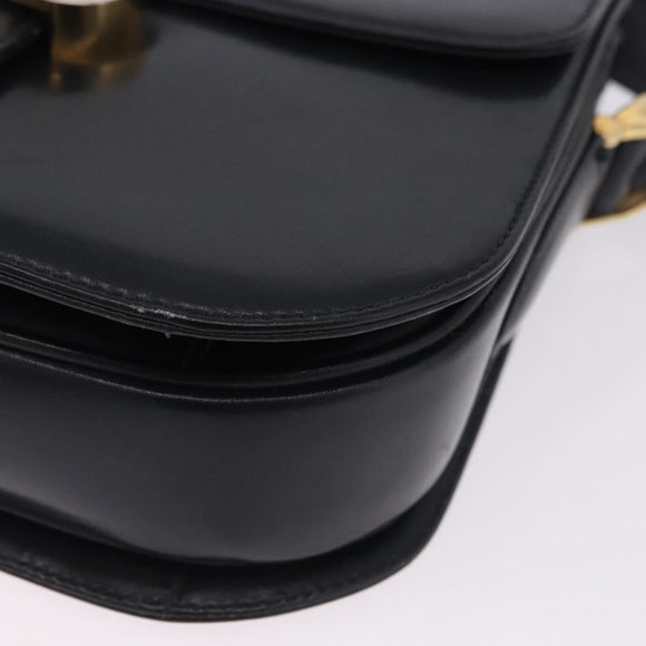 CELINE Horse Carriage Shoulder Bag Leather Black Gold Auth 199572