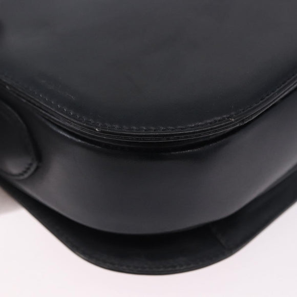 CELINE Horse Carriage Shoulder Bag Leather Black Gold Auth 199572