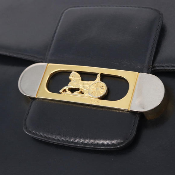 CELINE Horse Carriage Shoulder Bag Leather Black Gold Auth 199572