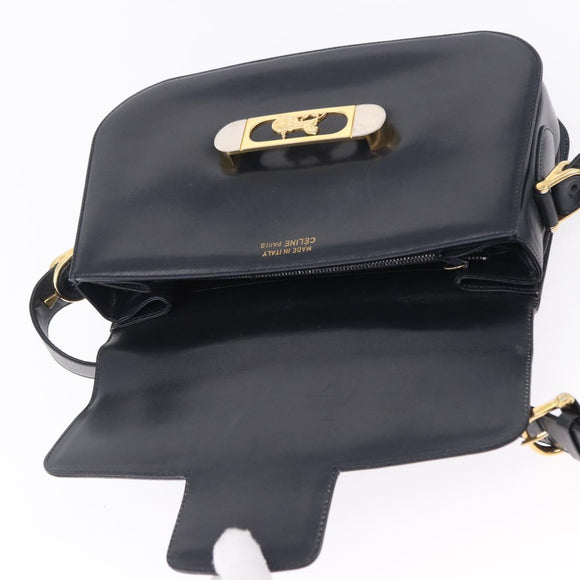 CELINE Horse Carriage Shoulder Bag Leather Black Gold Auth 199572