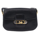CELINE Horse Carriage Shoulder Bag Leather Black Gold Auth 199572-13