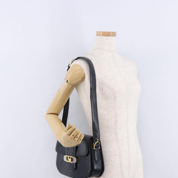 CELINE Horse Carriage Shoulder Bag Leather Black Gold Auth 199572