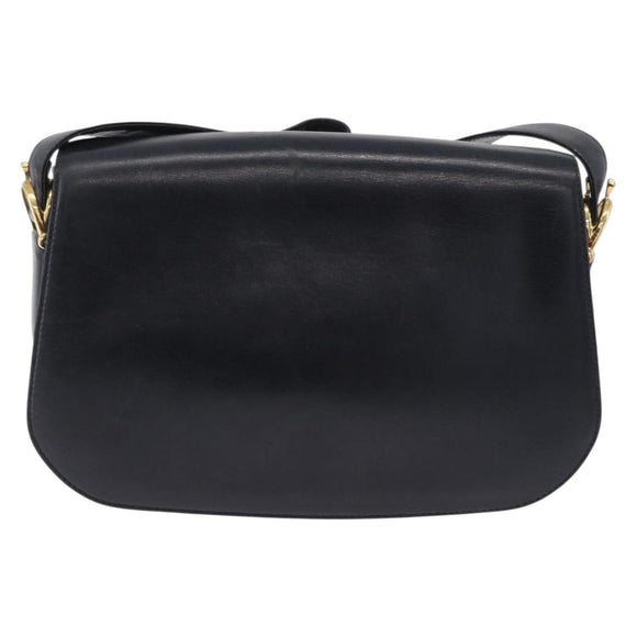 CELINE Horse Carriage Shoulder Bag Leather Black Gold Auth 199572