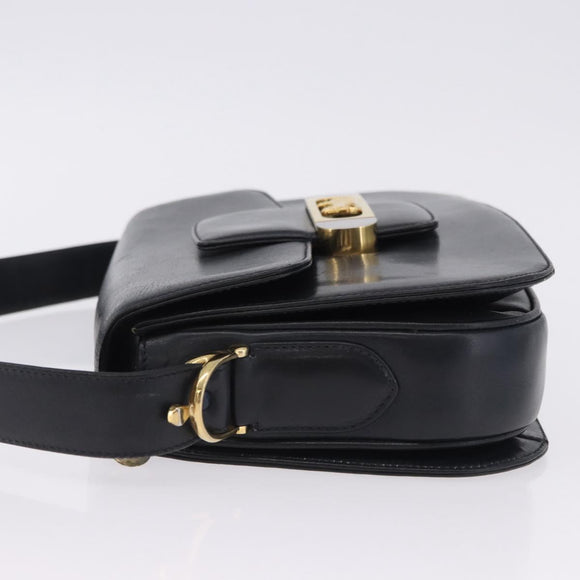 CELINE Horse Carriage Shoulder Bag Leather Black Gold Auth 199572