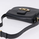 CELINE Horse Carriage Shoulder Bag Leather Black Gold Auth 199572-6