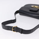 CELINE Horse Carriage Shoulder Bag Leather Black Gold Auth 199572-7