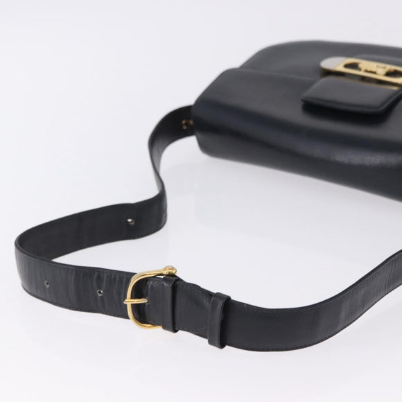 CELINE Horse Carriage Shoulder Bag Leather Black Gold Auth 199572