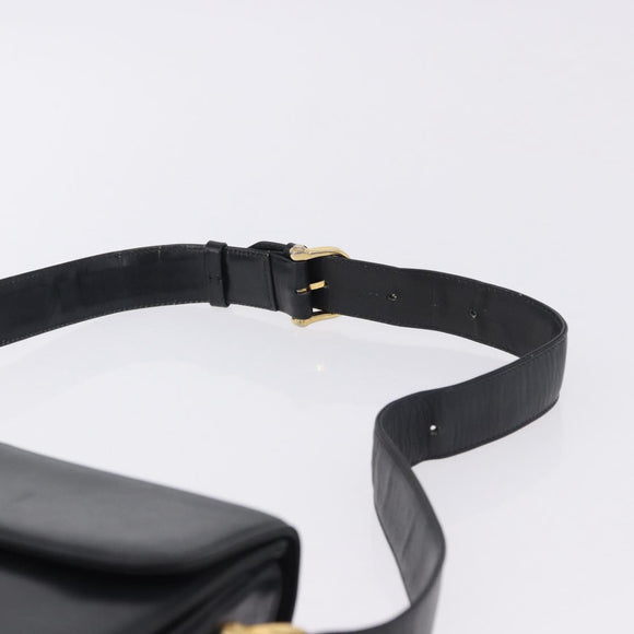 CELINE Horse Carriage Shoulder Bag Leather Black Gold Auth 199572