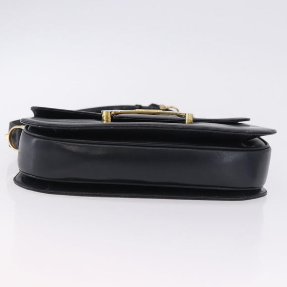 CELINE Horse Carriage Shoulder Bag Leather Black Gold Auth 199572