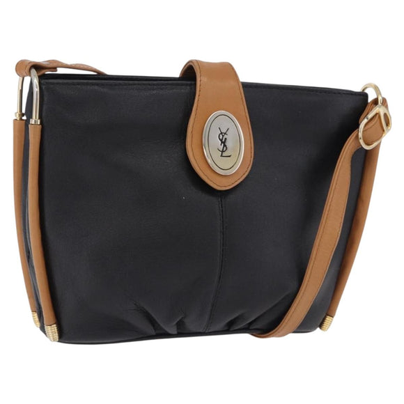 SAINT LAURENT Shoulder Bag Leather Black Gold Auth 199576A