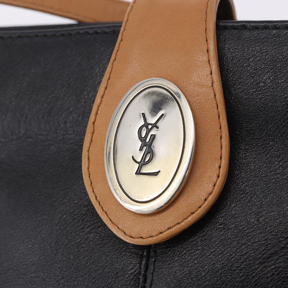 SAINT LAURENT Shoulder Bag Leather Black Gold Auth 199576A