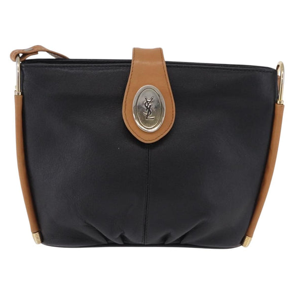 SAINT LAURENT Shoulder Bag Leather Black Gold Auth 199576A