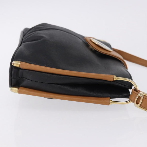 SAINT LAURENT Shoulder Bag Leather Black Gold Auth 199576A