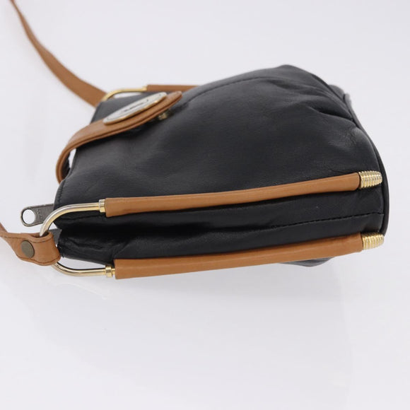 SAINT LAURENT Shoulder Bag Leather Black Gold Auth 199576A