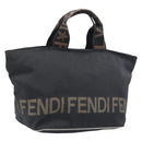 FENDI Hand Bag Canvas Black Gold Auth 199578-1