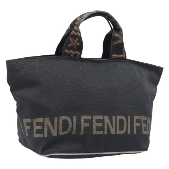 FENDI Hand Bag Canvas Black Gold Auth 199578