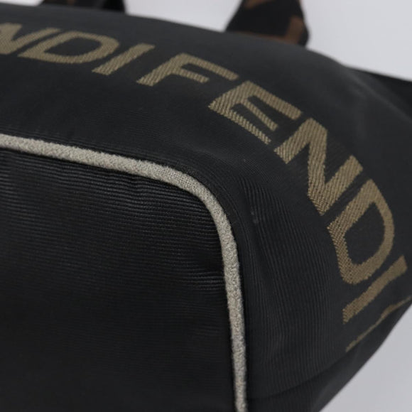 FENDI Hand Bag Canvas Black Gold Auth 199578
