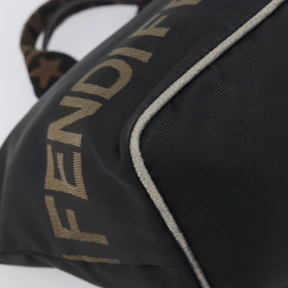 FENDI Hand Bag Canvas Black Gold Auth 199578