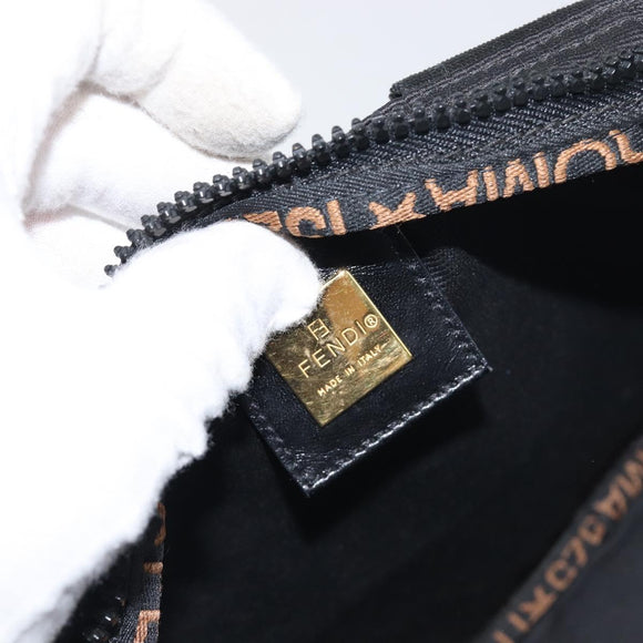 FENDI Hand Bag Canvas Black Gold Auth 199578