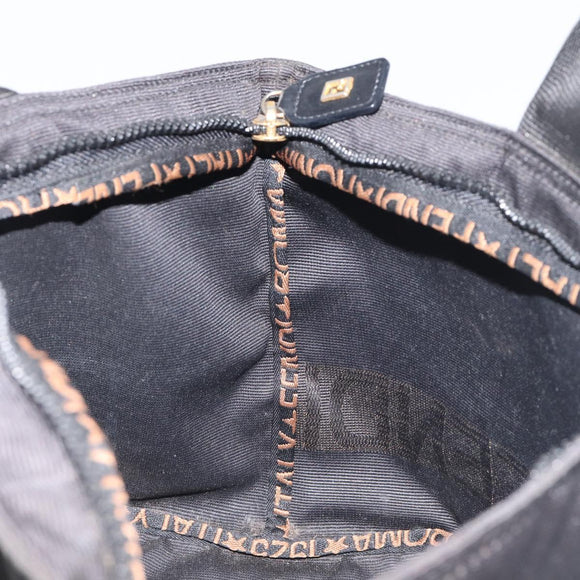 FENDI Hand Bag Canvas Black Gold Auth 199578