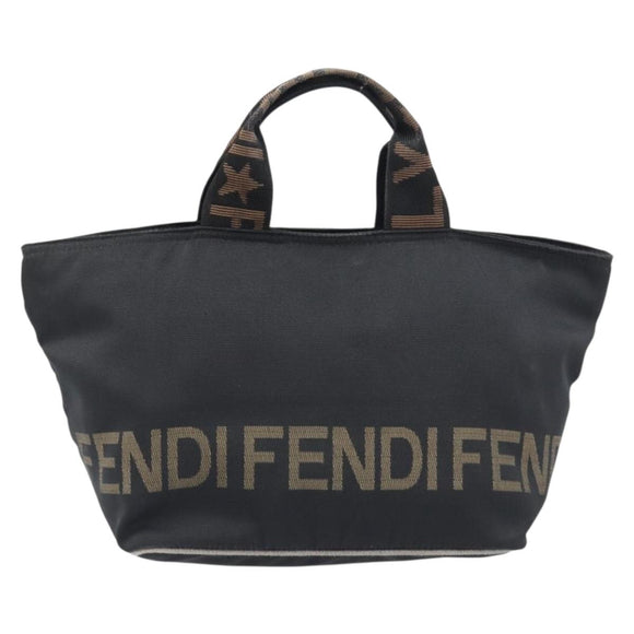 FENDI Hand Bag Canvas Black Gold Auth 199578