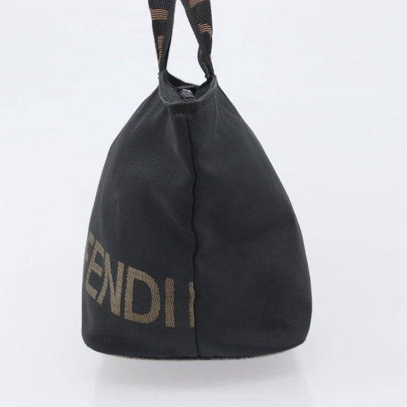 FENDI Hand Bag Canvas Black Gold Auth 199578