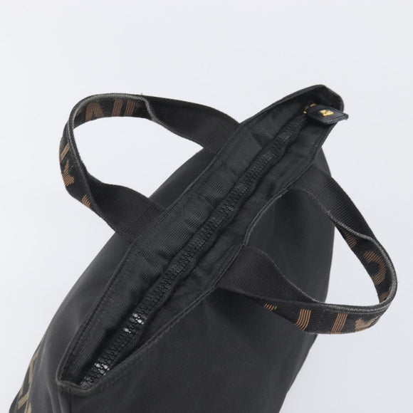 FENDI Hand Bag Canvas Black Gold Auth 199578