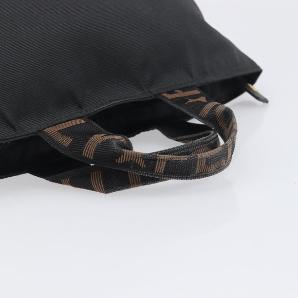 FENDI Hand Bag Canvas Black Gold Auth 199578
