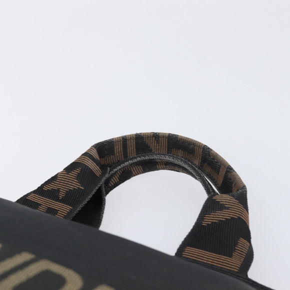 FENDI Hand Bag Canvas Black Gold Auth 199578