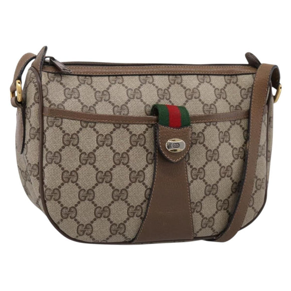 GUCCI GG Supreme Web Sherry Line Bag PVC Beige Gold 89 02 032 Auth 199582