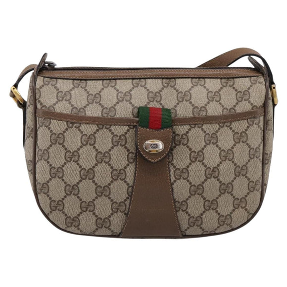 GUCCI GG Supreme Web Sherry Line Bag PVC Beige Gold 89 02 032 Auth 199582
