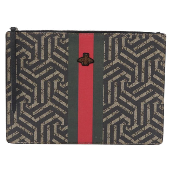 GUCCI GG Caleido Web Sherry Line Clutch Bag PVC Beige Silver 429004 Auth 199583A