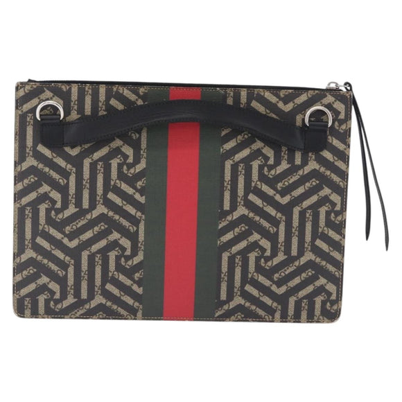 GUCCI GG Caleido Web Sherry Line Clutch Bag PVC Beige Silver 429004 Auth 199583A