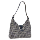 FENDI Zucchino Canvas Mamma Baguette Shoulder Bag Navy Silver Auth 199586V-1
