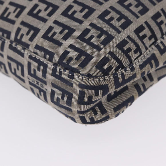 FENDI Zucchino Canvas Mamma Baguette Shoulder Bag Navy Silver Auth 199586V