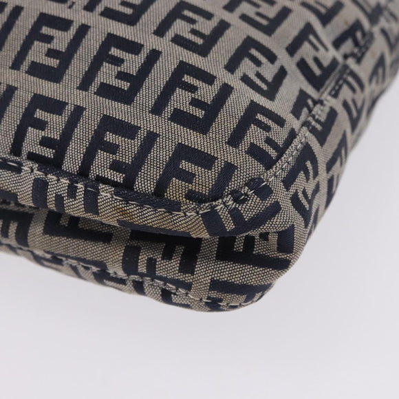 FENDI Zucchino Canvas Mamma Baguette Shoulder Bag Navy Silver Auth 199586V