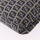 FENDI Zucchino Canvas Mamma Baguette Shoulder Bag Navy Silver Auth 199586V-15