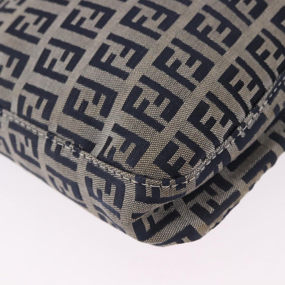 FENDI Zucchino Canvas Mamma Baguette Shoulder Bag Navy Silver Auth 199586V