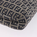 FENDI Zucchino Canvas Mamma Baguette Shoulder Bag Navy Silver Auth 199586V-16