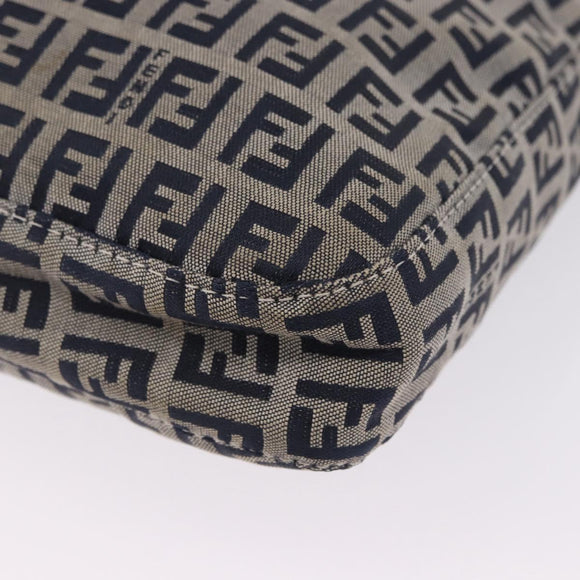 FENDI Zucchino Canvas Mamma Baguette Shoulder Bag Navy Silver Auth 199586V