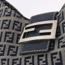 FENDI Zucchino Canvas Mamma Baguette Shoulder Bag Navy Silver Auth 199586V-18