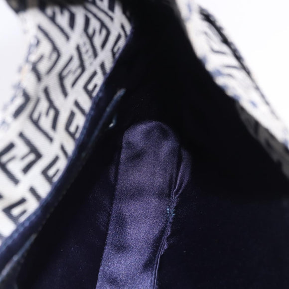 FENDI Zucchino Canvas Mamma Baguette Shoulder Bag Navy Silver Auth 199586V