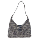 FENDI Zucchino Canvas Mamma Baguette Shoulder Bag Navy Silver Auth 199586V-13